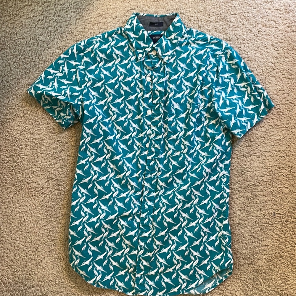 Teal Pelican Print Shortsleeved Button Up - J Crew Factory